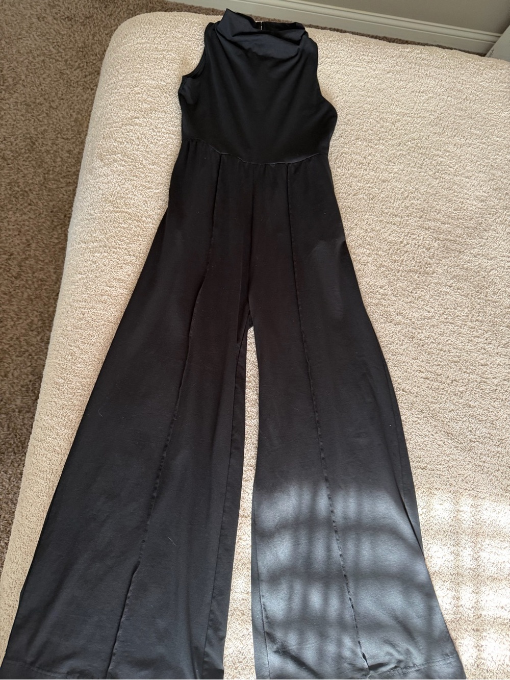 Pact Organic Cotton Slouch Neck Wide Leg Jumpsuit Black Small Sleeveless